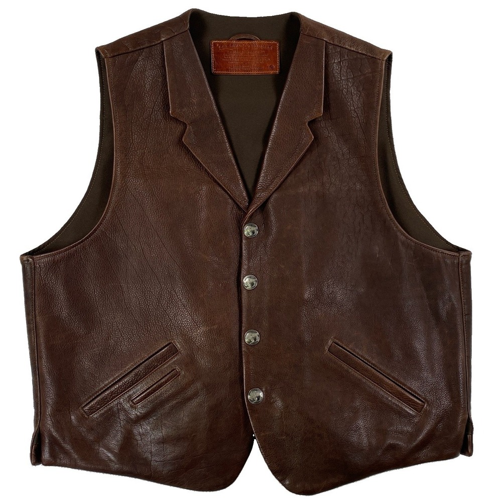Coronado Bison Leather Vest Men's 50 Brown Buffalo Nickel Button Concealed Carry